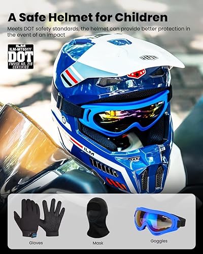 Miniatura 2 de ILM Casco para motocross juvenil, casco ATV para niños, motocross, BMX, motocicleta todoterreno con gafas, guantes, máscara DOT modelo MT601Y (azul