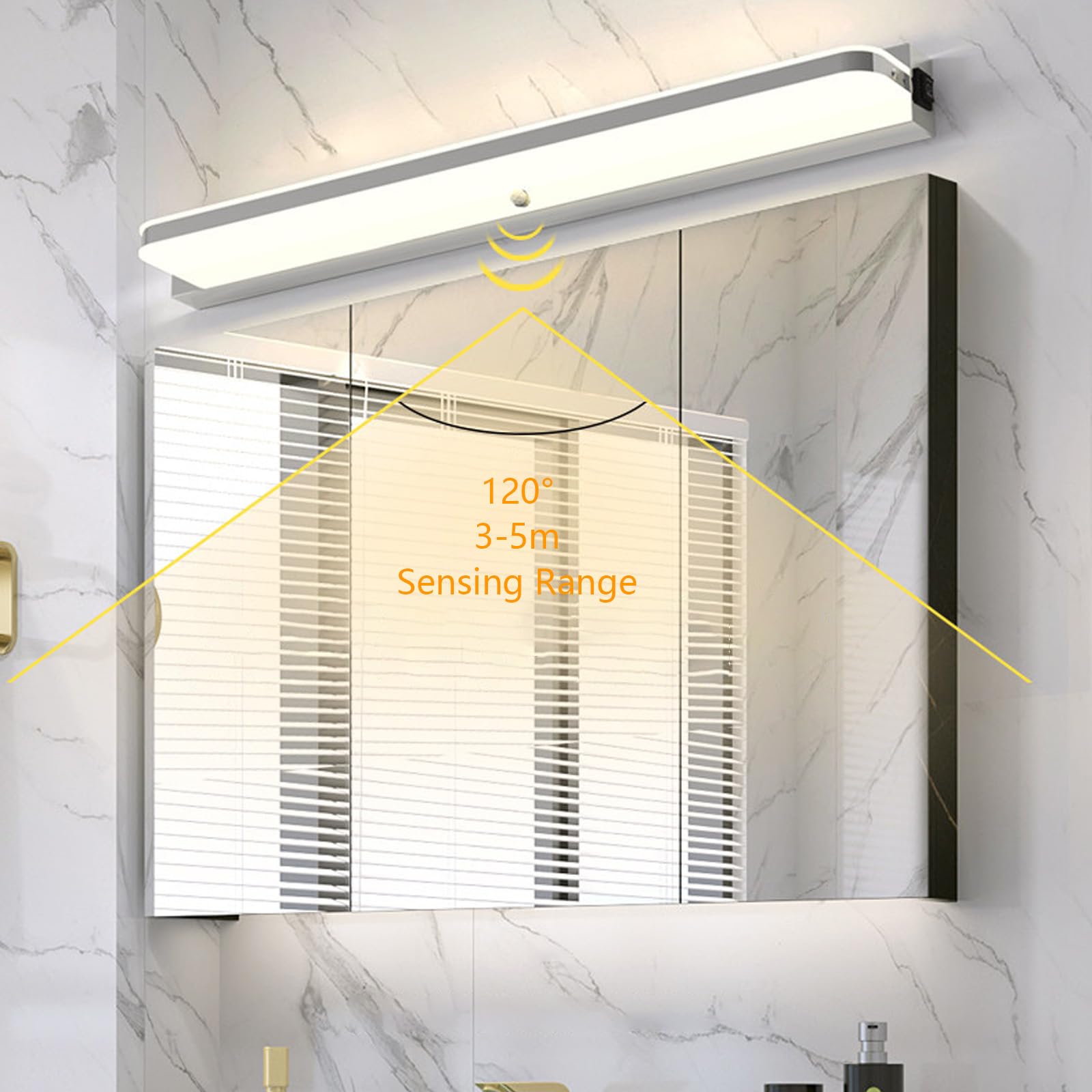 LED Wandlampe mit Bewegungsmelder Wandleuchte mit Schalter Wandbeleuchtung Wasserdicht Wandleuchten Modern Wand Edelstahl für Spiegelleuchte Badleuchte Dartscheibe (Silbrig-Neutrales Licht,52cm)