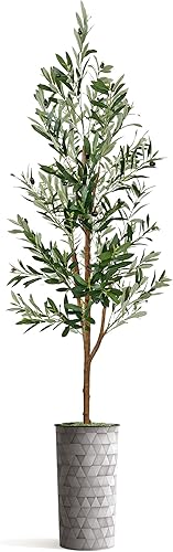 Miniatura 2 de Árbol artificial en macetero moderno con patrón triangular, olivo artificial de seda para decoración del hogar en interiores y exteriores, altura