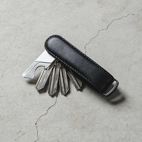 Miniatura 4 de Jibbon Organizador de llaves de cuero italiano de alta calidad, elegante llavero con acero inoxidable 316 de grado marino, llavero compacto EDC
