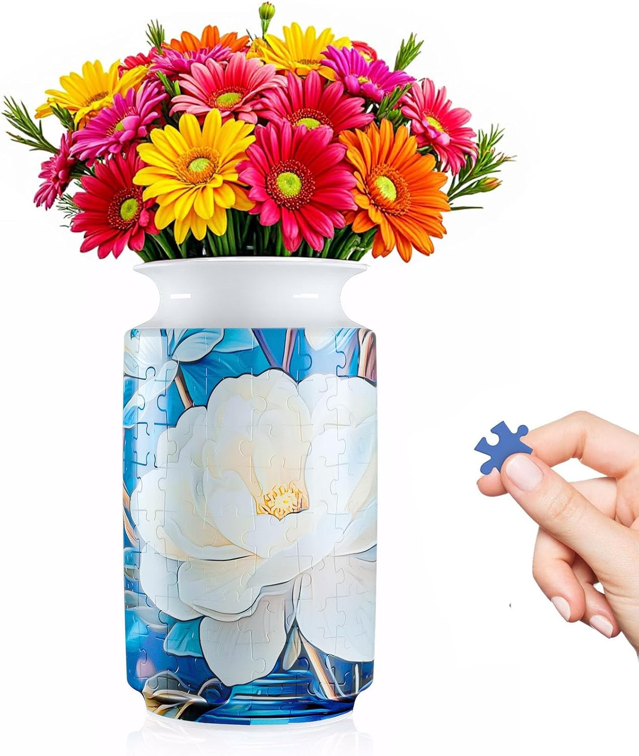 3D Puzzle Vase, 160 Curved Pieces DIY Flower Vase Craft Kit & 3D Puzzles for Adults, Creative Jigsaw Art Project Home Décor Centerpiece, (D-White Blossom Elegance)