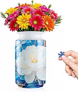3D Puzzle Vase, 162 Curved Pieces DIY Flower Vase Craft Kit & 3D Puzzles for Adults, Creative Jigsaw Art Project Home Décor Centerpiece, (D-White Blossom Elegance)