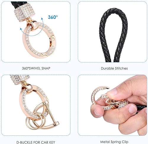 Miniatura 3 de AMIR Llavero de cuero de microfibra, llavero esponjoso, llavero para llaves de coche con 4 llaveros y 2 anillos en D antipérdida, #4-Llavero de