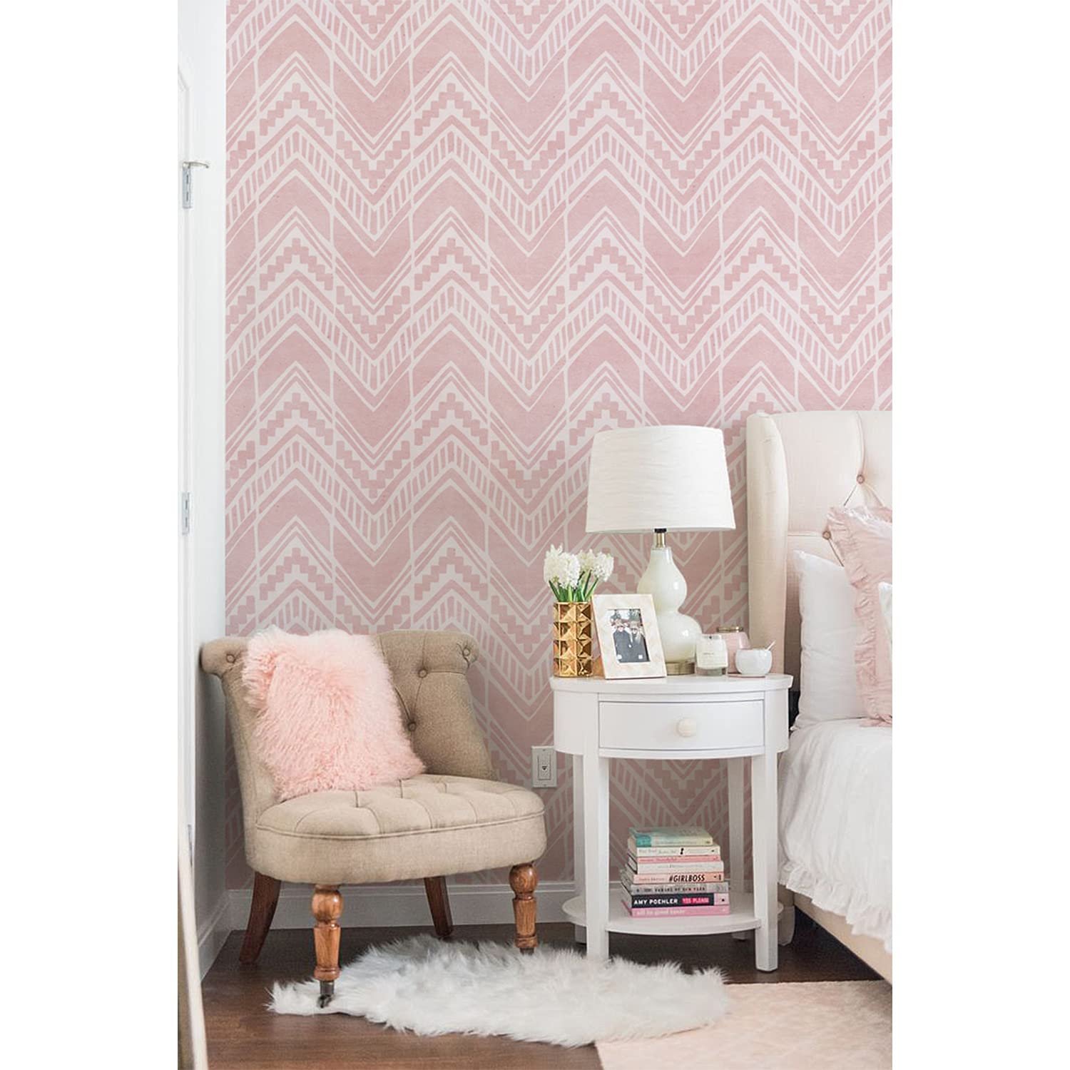 Papier Peint Latex pour Rénover un Grand Mur de Salon Motif Belle Boho Aztec
