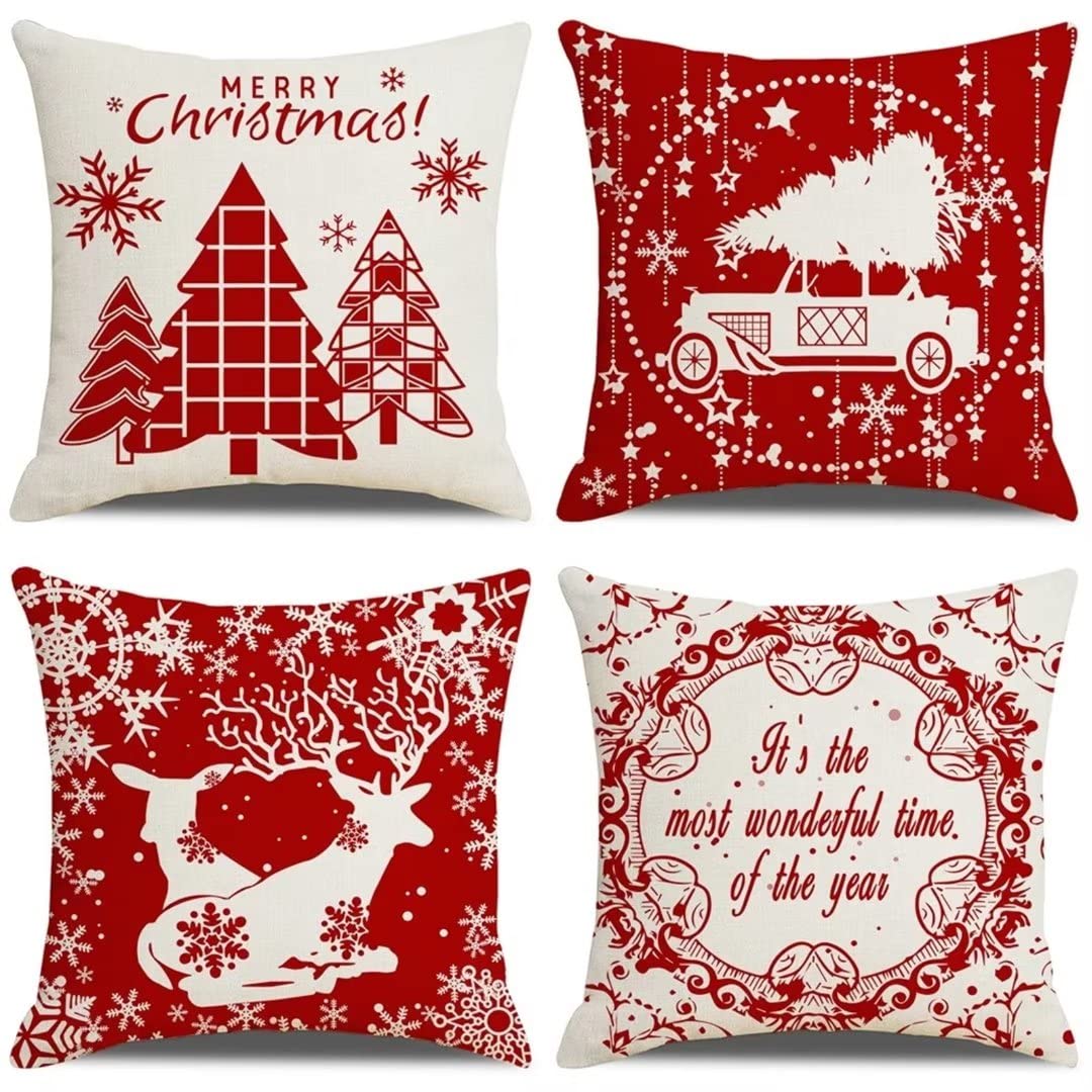 Housse de coussin Noël 40x40cm lot de 4 taie oreiller velours canapé salon CH-1461