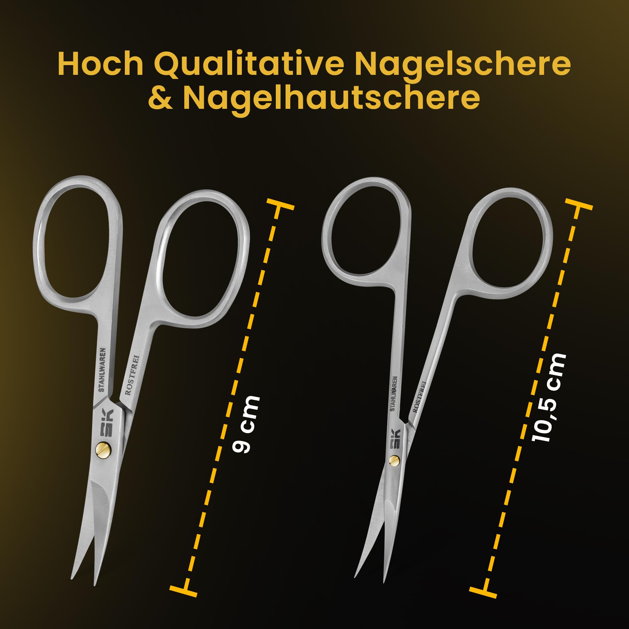 Scheren set 2-Teilig Nagelhautschere fein gebogen 9,5 cm & Nagelschere gebogen 9 cm Premium Rostfreier Edelstahl geeignet zum entfernen von Nagelhaut & hautresten Wimpern & Augen