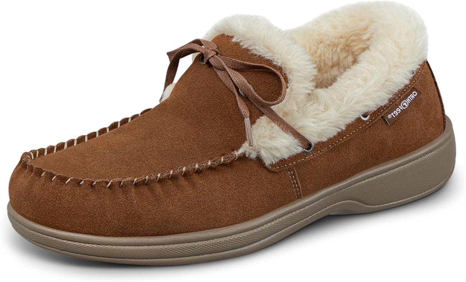 Orthofeet Men's Orthopedic Tuscany Faux Fur Lined Suede Leather Moccasin Slipper