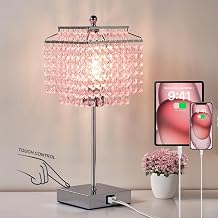 GyroVu Crystal Lamp with USB-C+A Ports | Dimmable Table Lamp for Bedroom Living Room or Bedside Table Pink for Girls