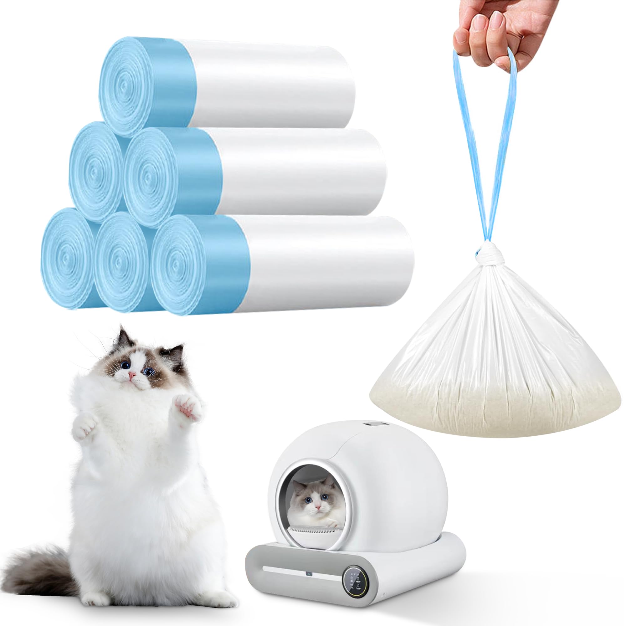 DOVSCA Replacement Trash Bags-6 Rolls for Self-Cleaning Cat Litter Box,Portable Cat Litter Waste Bags…