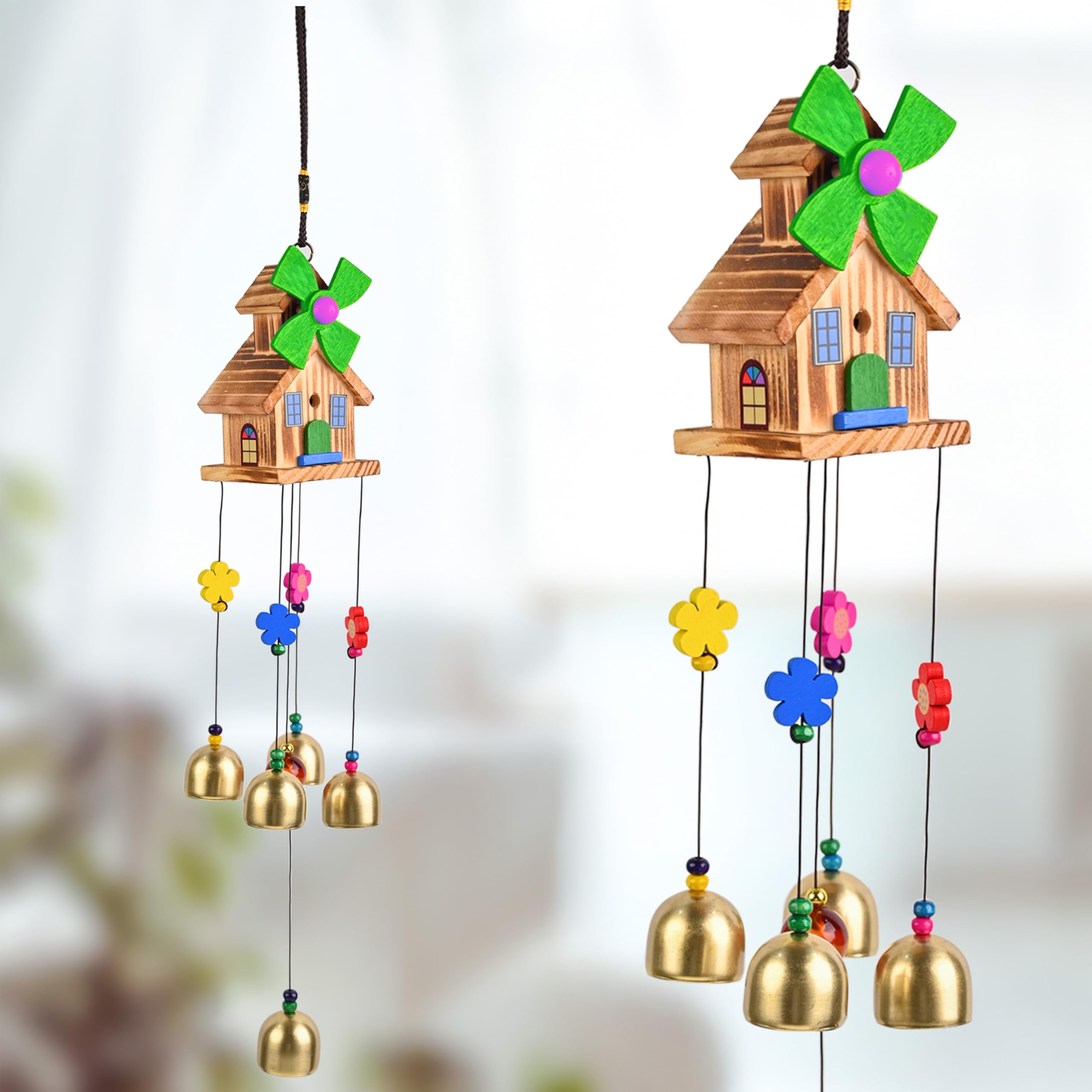 Hindcraft Wooden Wind Chimes for Balcony & Home Decoration | 5 Bells Hanging Showpiece for Living Room | Vastu & Positive Energy | House Warming Gift for Women & Home Decor Items