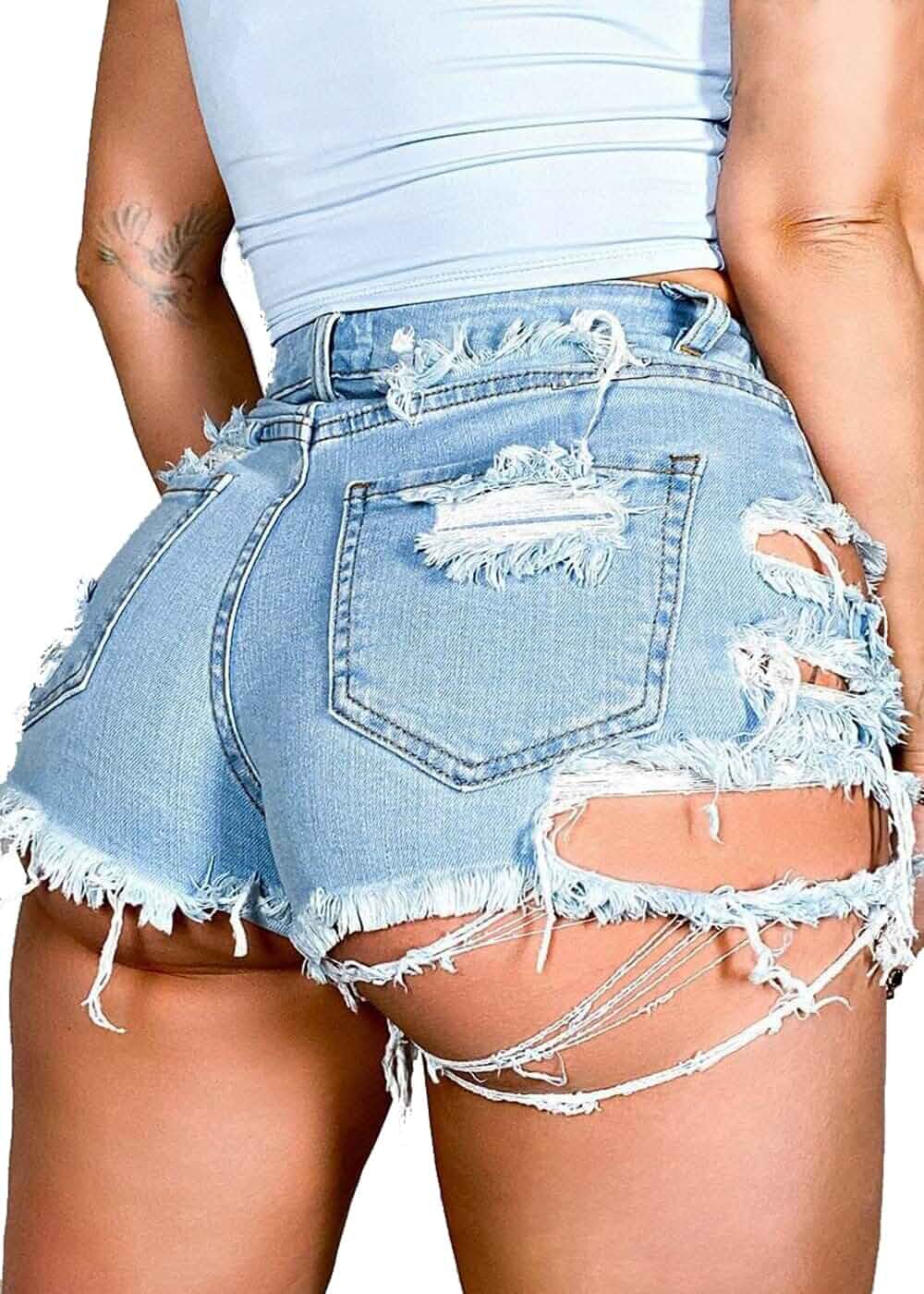 Liposhion Women's Ripped Distressed Skinny Denim Shorts | Sexy Ripped Jean Hot Pants Shorts for Women