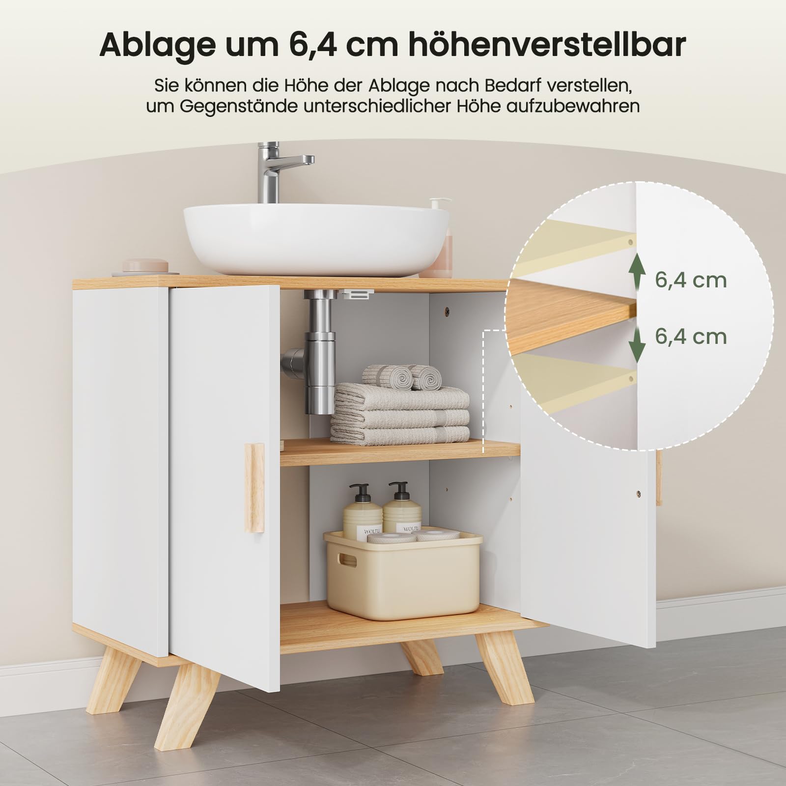EUGAD Waschbeckenunterschrank Unterschrank Badezimmerschrank Waschtisch Badschrank mit 2 Türen 60 x 30 x 60 cm Weiß