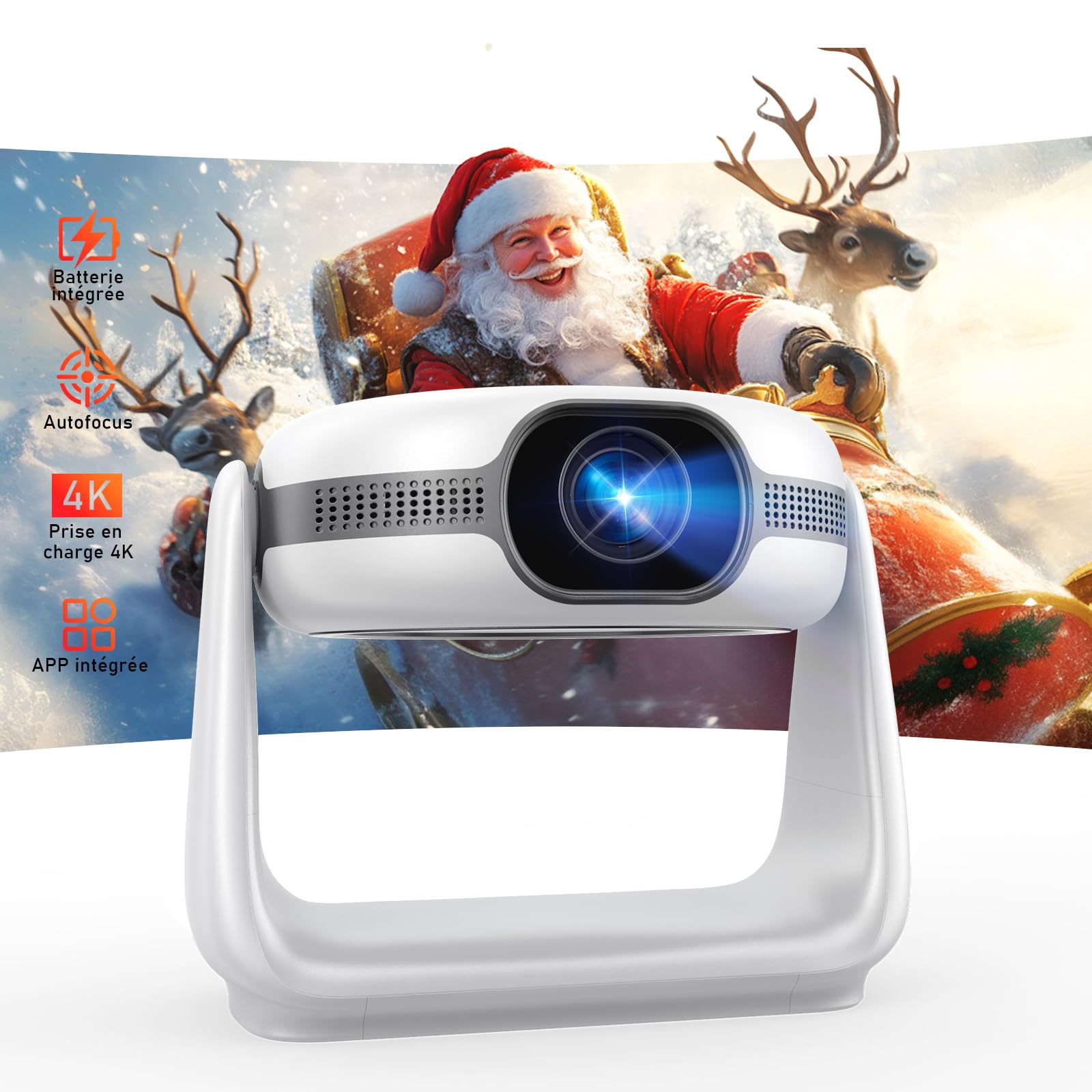 Vidéoprojecteur extérieur sans Fil avec Mise au Point Automatique et Correction du trapèze, Support vidéo Full HD 1080P et 4K avec WiFi6 Bluetooth, vidéoprojecteur pour Le cinéma à Domicile
