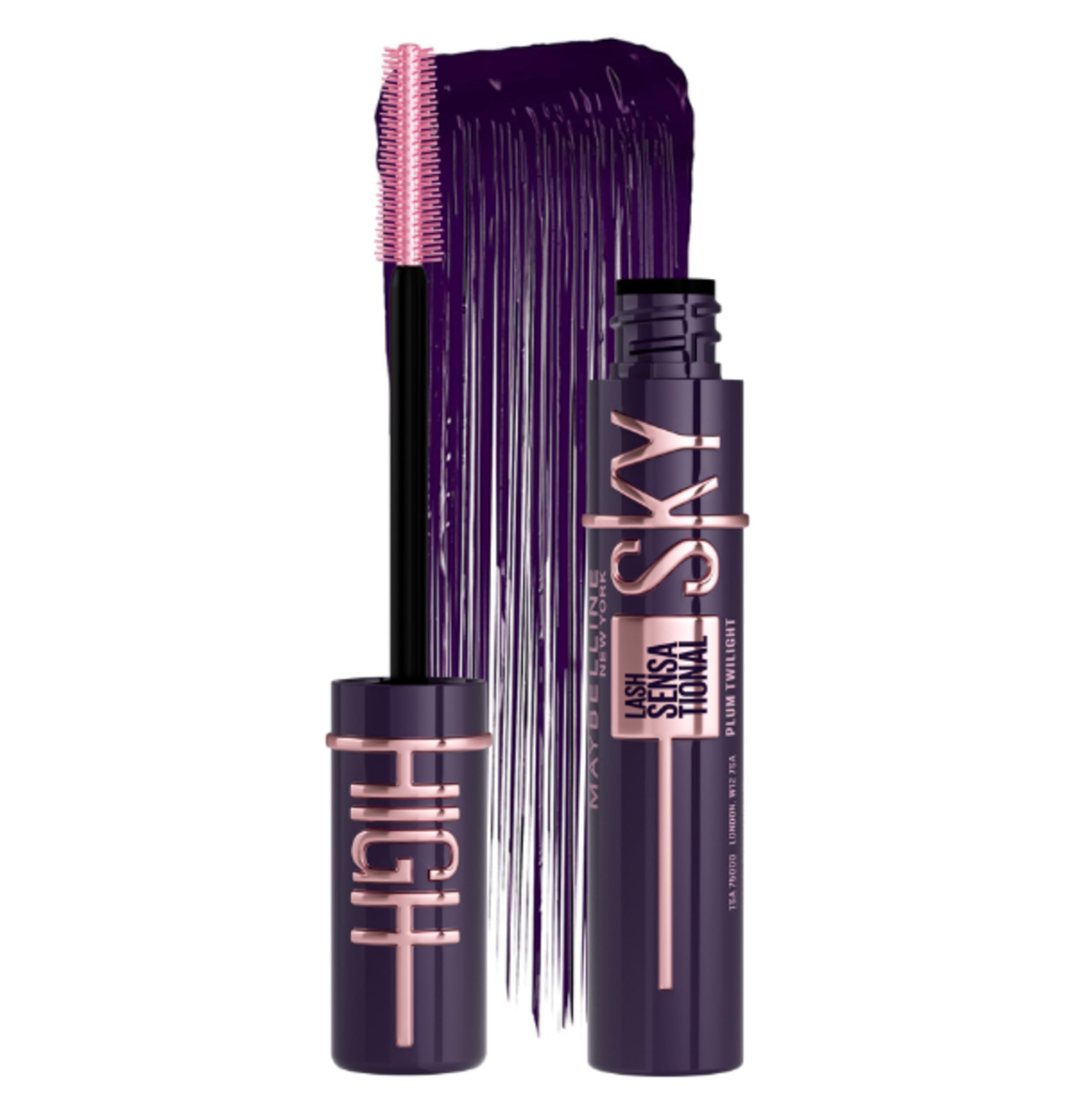 Maybelline New York Lash Sensational Plum Twilight, göz alıcı bir göz makyajı için koyu mor maskara, aşırı uzunluk ve tam hacim, yoğun görünüm, Sky High, 7 ml