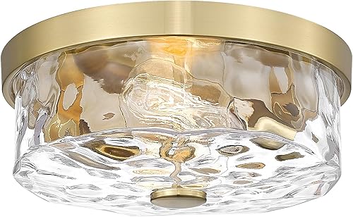 Lámpara de techo empotrada con pantalla de vidrio ondulado de agua, moderna lámpara de techo de 2 luces para dormitorio, sala de estar, lámpara de