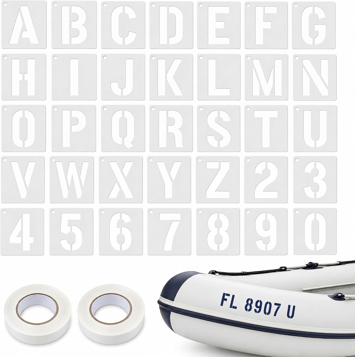 Boat Registration Stencil Kit, 108 Pcs Reusable 3 Inch Marine Letter and Number Stencils, Alternative to Boat Number Stickers for Boats, Kayaks and Pwcs