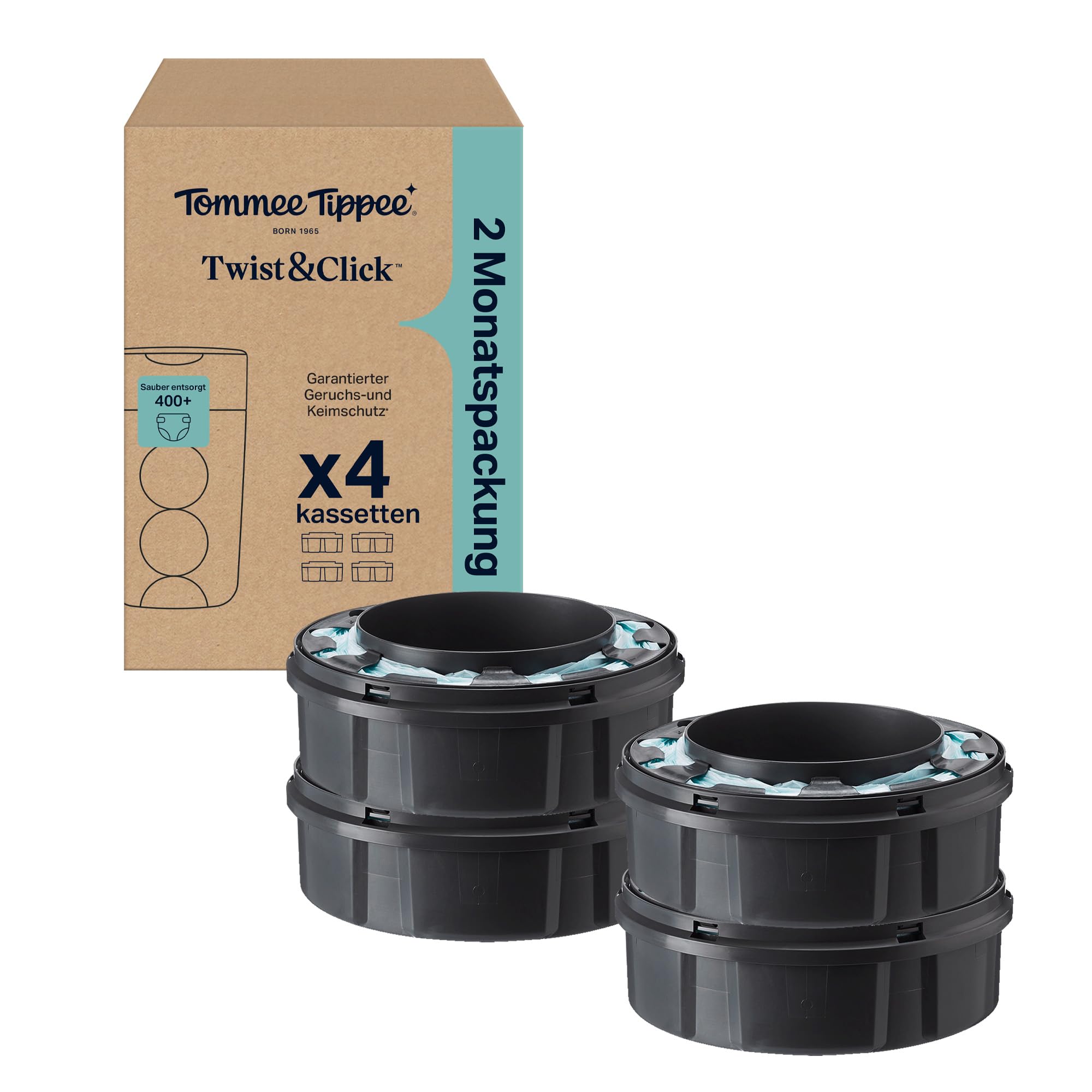 Tommee Tippee Twist & Click Advanced Windeleimer Original-Nachfüllkassetten, Exklusivpackung mit 4, je 10,5 Meter, einfaches, preiswertes Nachfüllen, 4 X 10,5 m