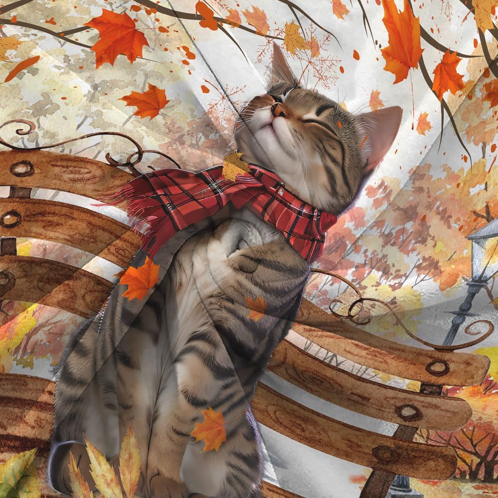 Torich Fall Cat Throw Blankets, Autumn Pumpkin Maple Leaves Funny Thanksgiving Cozy Warm Bed Couch Blanket, Country Forest White Fleece Flannel Throws to Decorate The Room and Bedroom