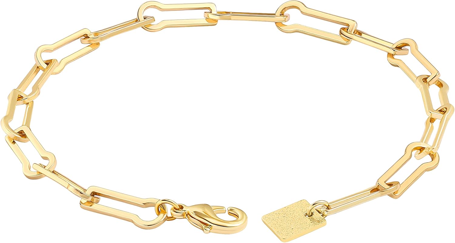 CANEVINKA 18K Gold Plated Chain Bracelet Anklet Adjustable Layering Open Paperclip Link Bracelet Minimalist Jewelry For Women