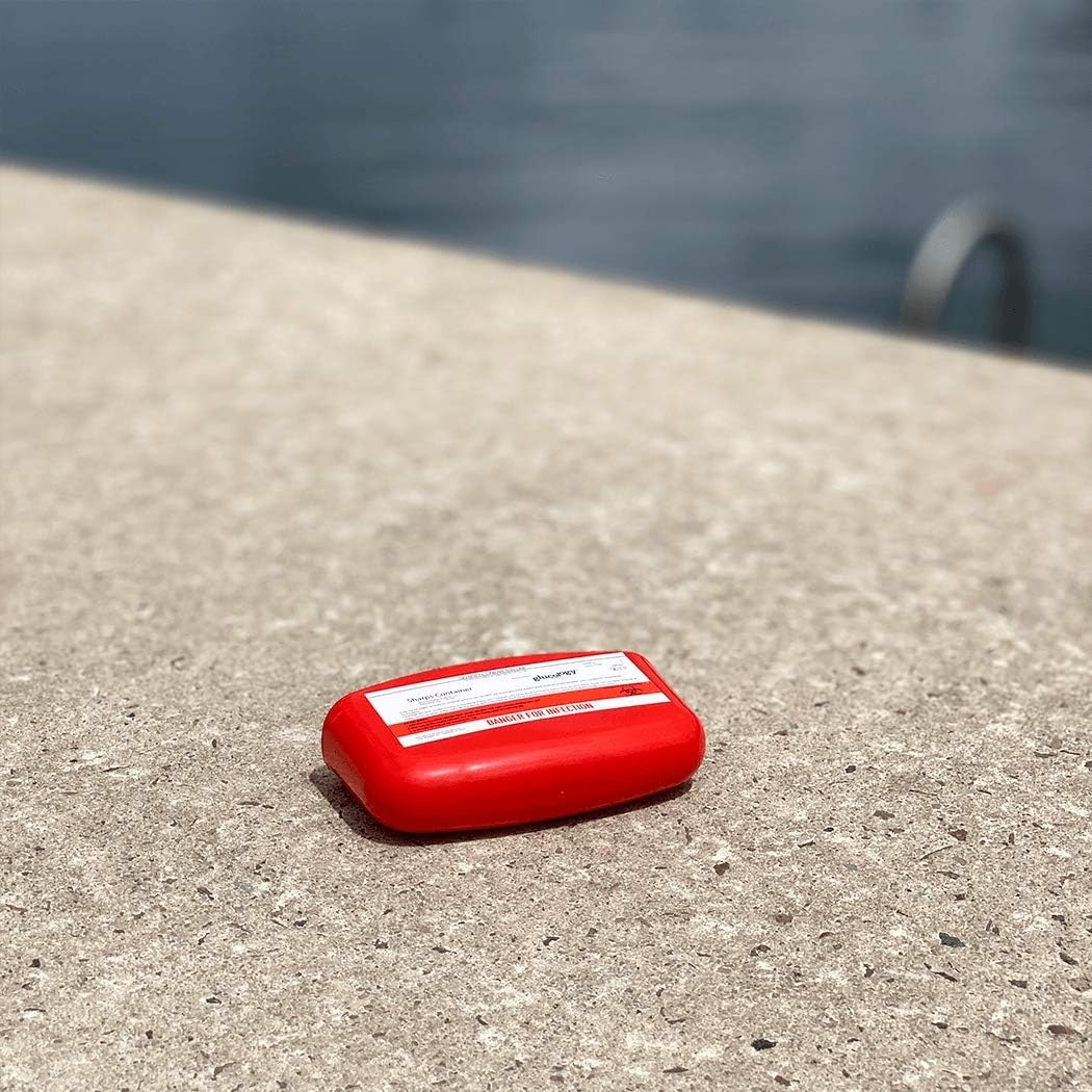 Red Glucology™ Travel Sharps Disposal Container | Specially Designed for Diabetic Needles and Test Strips | Compact Size for Travel and Daily Personal Use | Bio-Hazard Lock | 6 Pack : Health & Household