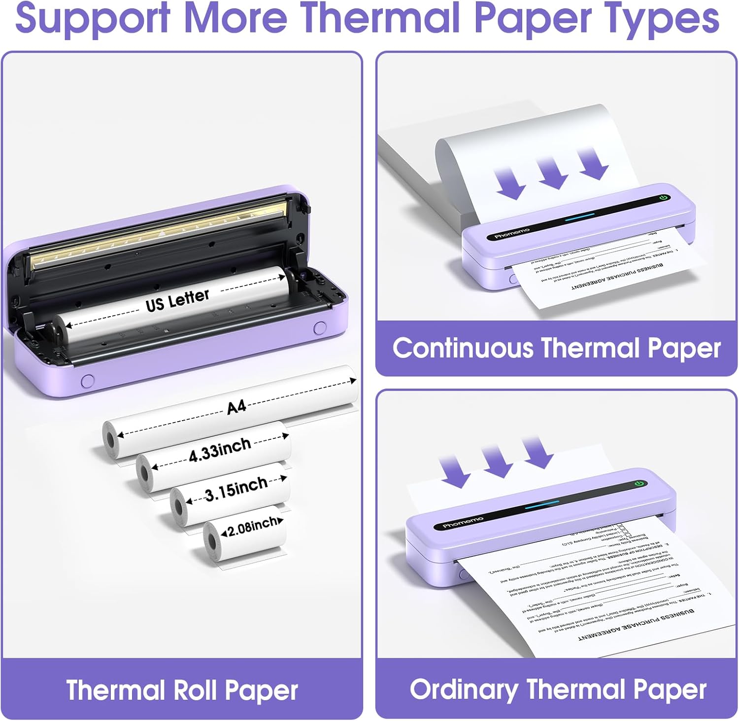 Phomemo M832 printer supporting various thermal paper types