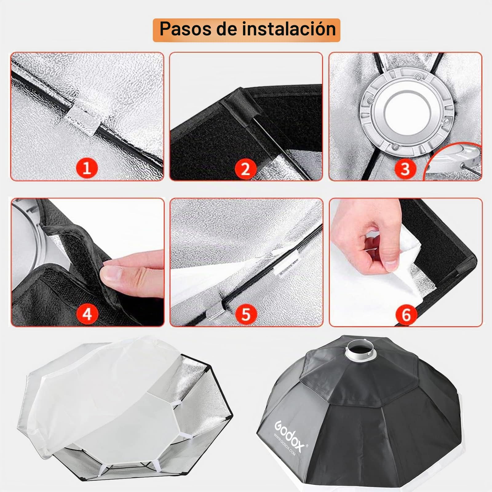 Godox Caja de luz octogonal de 47 pulgadas, 120 cm, soporte Bowens y rejilla de panal de abeja para iluminación estroboscópica de estudio fotográfico monolight