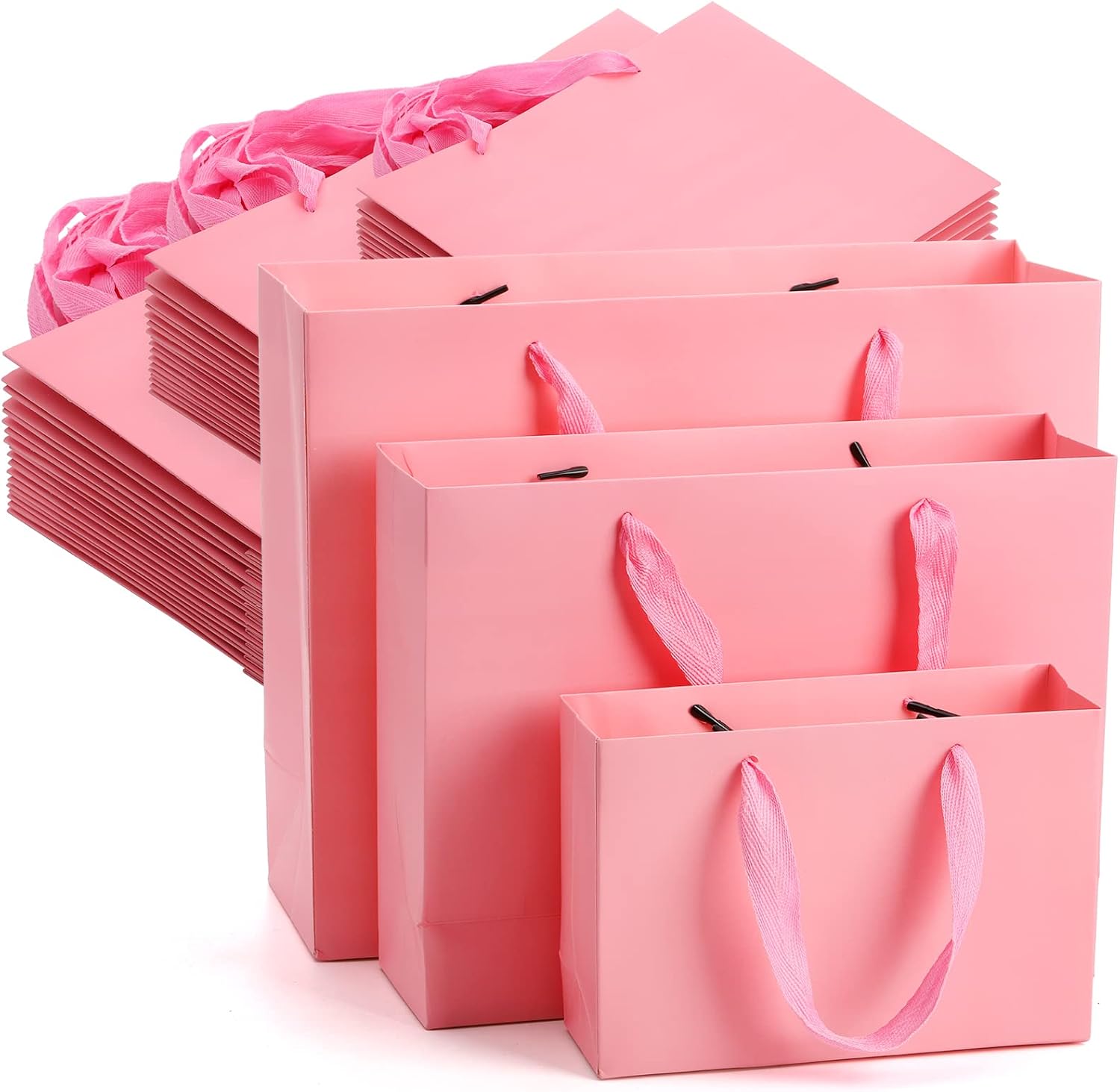 Lyellfe 30 Pack Pink Gift Bags, Heavy Duty Kraft Paper Bag with Handle Bulk, Recycled Water-proof Shopping Bags, Assoorted Merchandise Retail Bags for Birthday, Wedding, Party, S, M, L