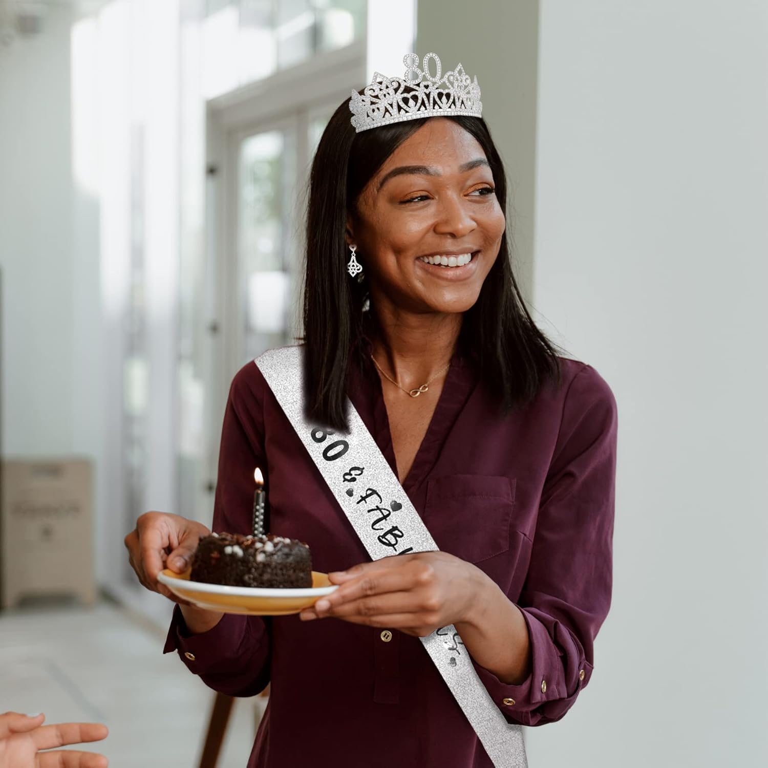 HnoonZ 80th Birthday Decorations and Gifts for Women - Tiara and Sash Kit, Crown, Happy Birthday Sash - Image 8