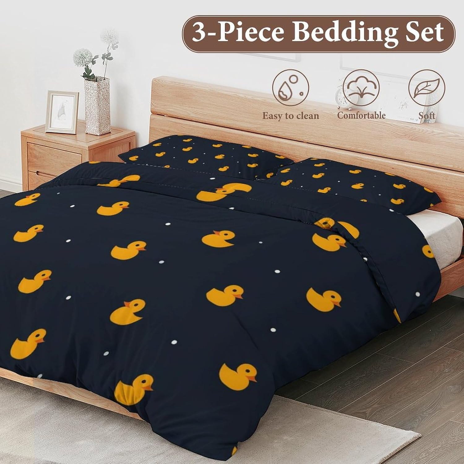 Delerain Comforter Set Full Size, Yellow Rubber Duck 3-Piece Bedding Set for Boys Girls Teens Modern Soft Microfiber Bedroom Set Room Decor, 1 Comforter + 2 Pillowcases image 4