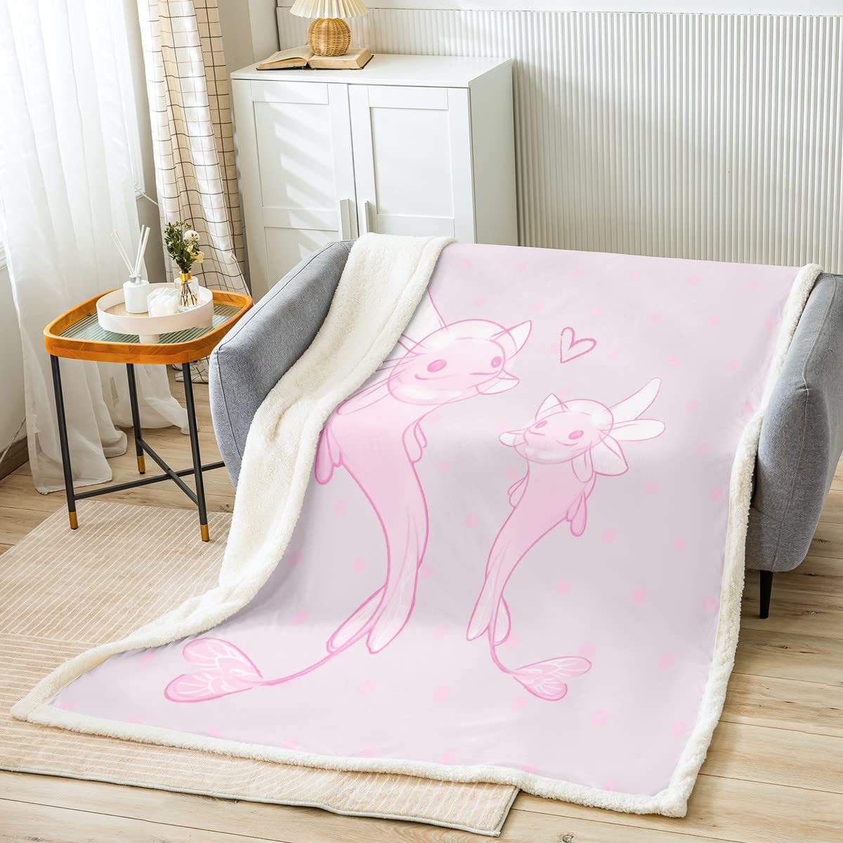 Dziewczyny uroczy axolotl narzuta koc dla dzieci kawaii płazy zwierzę szerpa koc kreskówka salamandra pluszowy koc dziewczęcy różowy ryba puszysty koc na sofę łóżko, podwójny, 152 x 180 cm