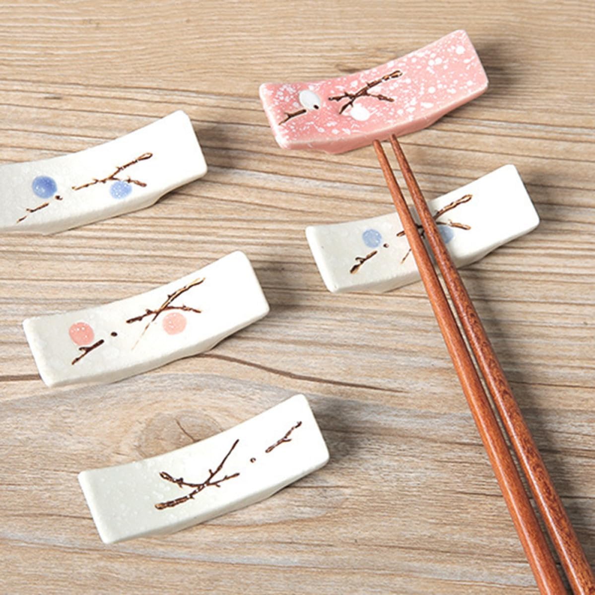 4pcs Japanese Ceramic Chopsticks Holder and Spoon Rest, Plum Blossom