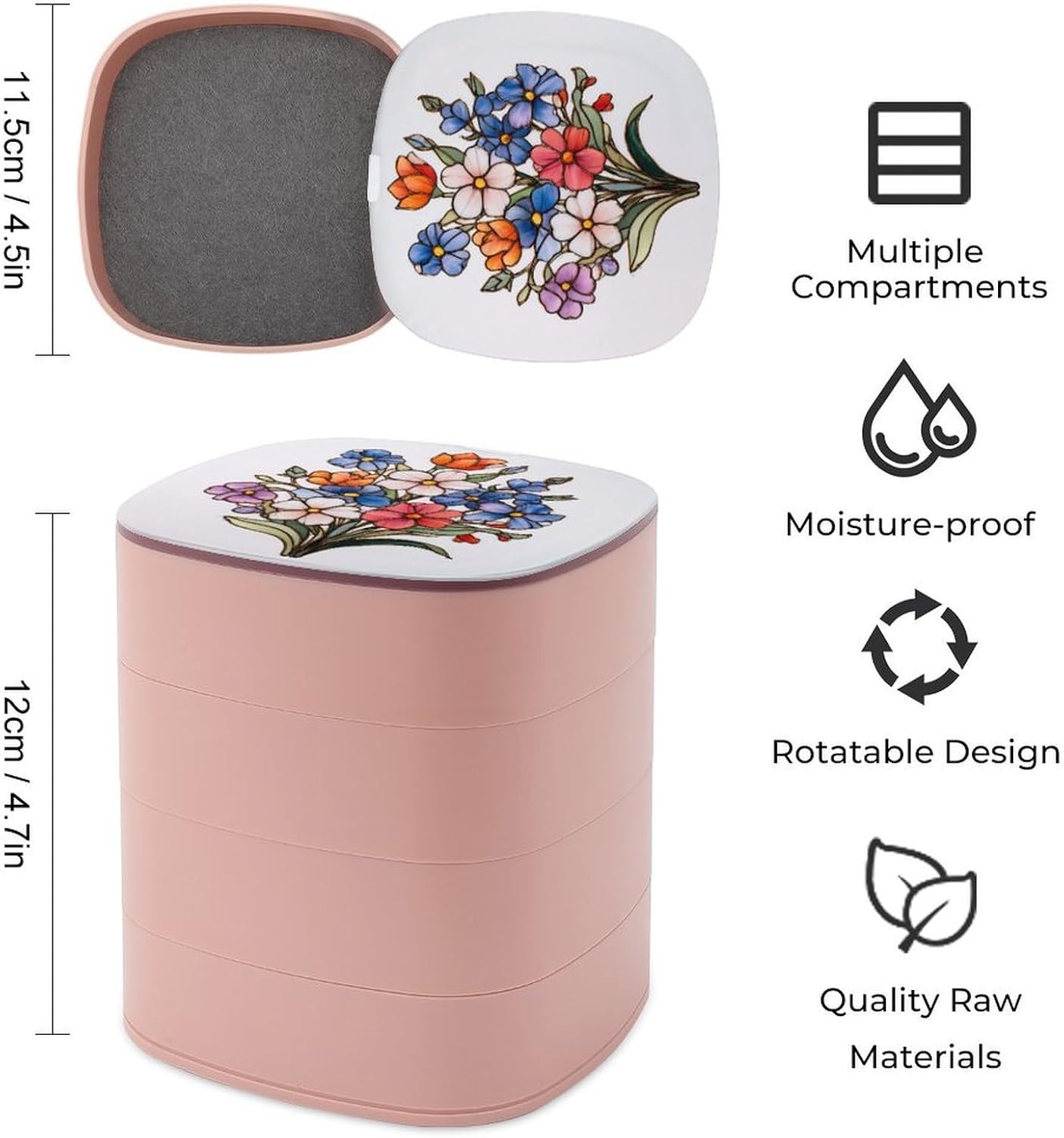 Stained Glass of A Wildflower Bouquet Jewelry Boxes for Women, Earring Holder Organizer Rotating Jewelry Organizer for Necklaces Bracelets Ring image 2