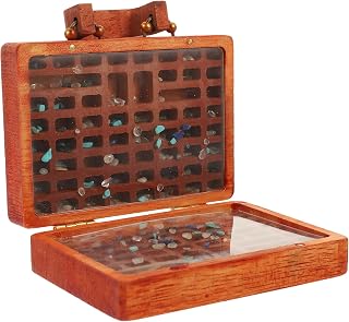 FENICAL Retro Stone Collection Box with Wood and Crystal Display Case | Brown Finish, Portable Lightweight Build, Easy Storage for Home Organization