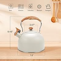 Vista 2 de Hervidor de Té Foedo para Estufa, Teteras Silbantes de 2.6 Cuartos para Estufa, Mango Plegable Resistente al Calor, Tetera Bonita (Beige)