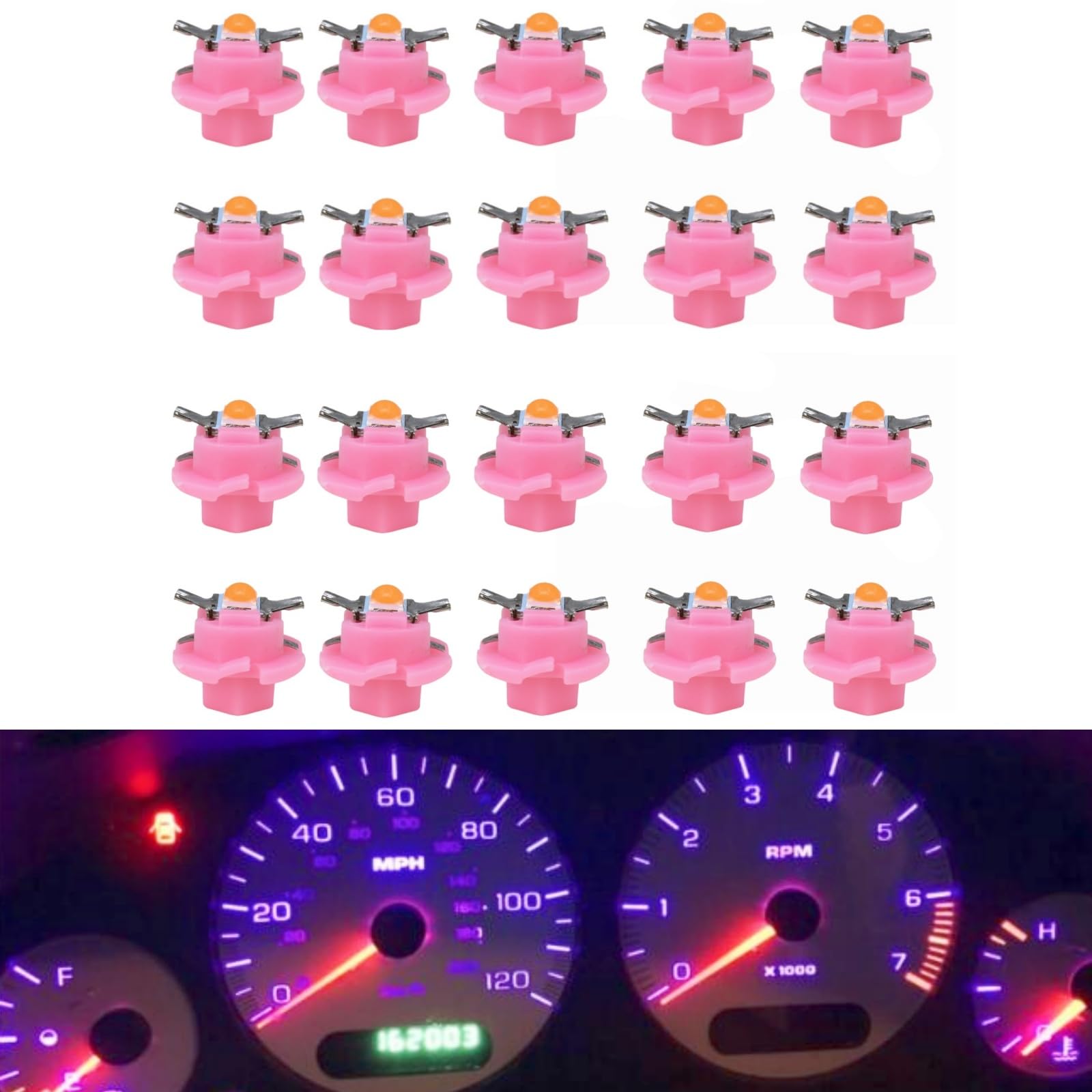 WLJH Custom Pink LED Instrument Lights for Dodge Ram 1500 2500 3500 2002-2006, 20-Pack B8.4 Dash Bulbs Kit, Personalized Dashboard Aesthetics