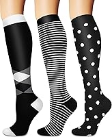 Vista 37 de Calcetines de compresión y circulación para mujer y hombre (3 pares), para enfermería, correr, viajar, calcetines hasta la rodilla