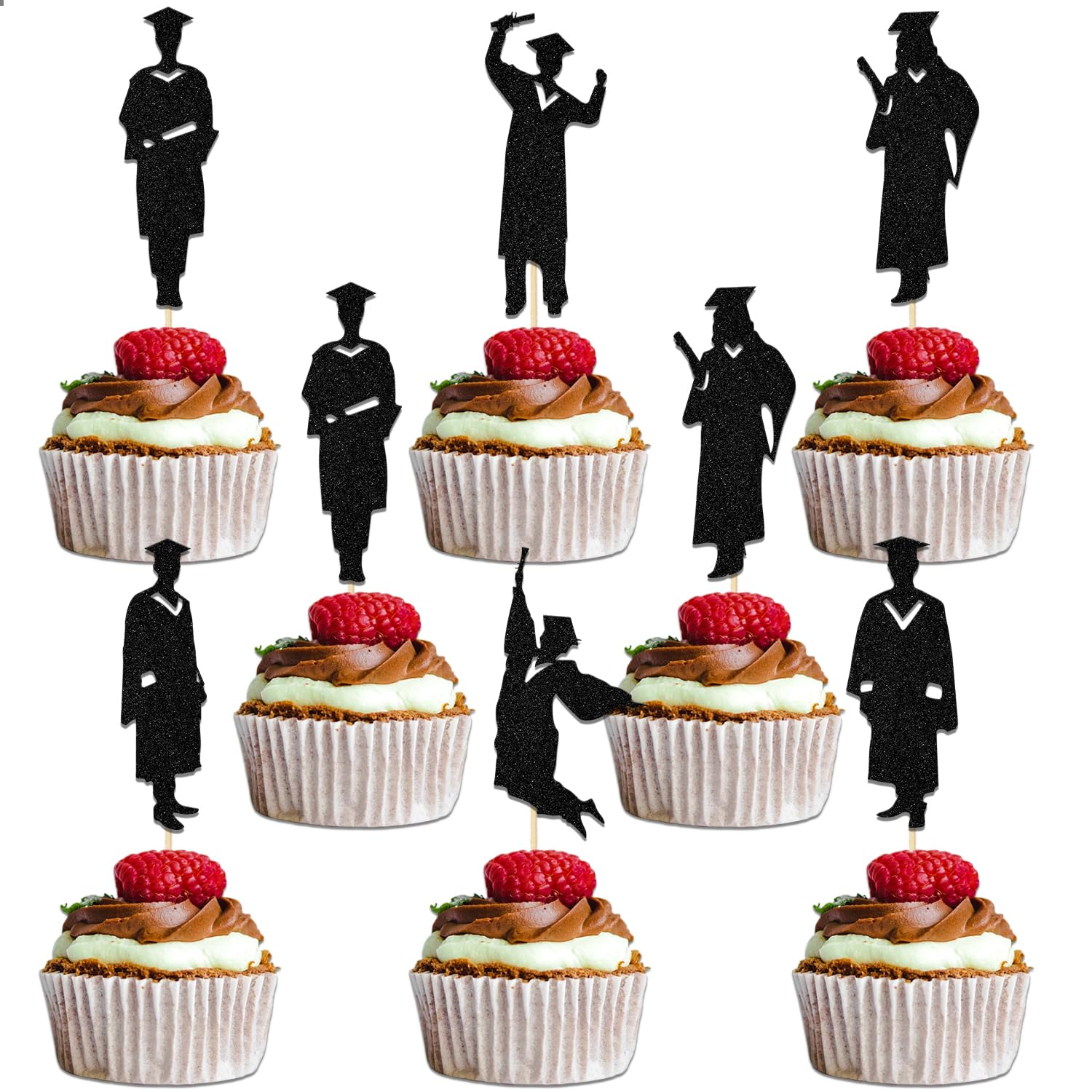 Qxcv 24Pcs Class of 2026 Cupcake Topper - 2026 Graduation Cupcake Toppers - Silhouette Cake Picks for Graduation Party