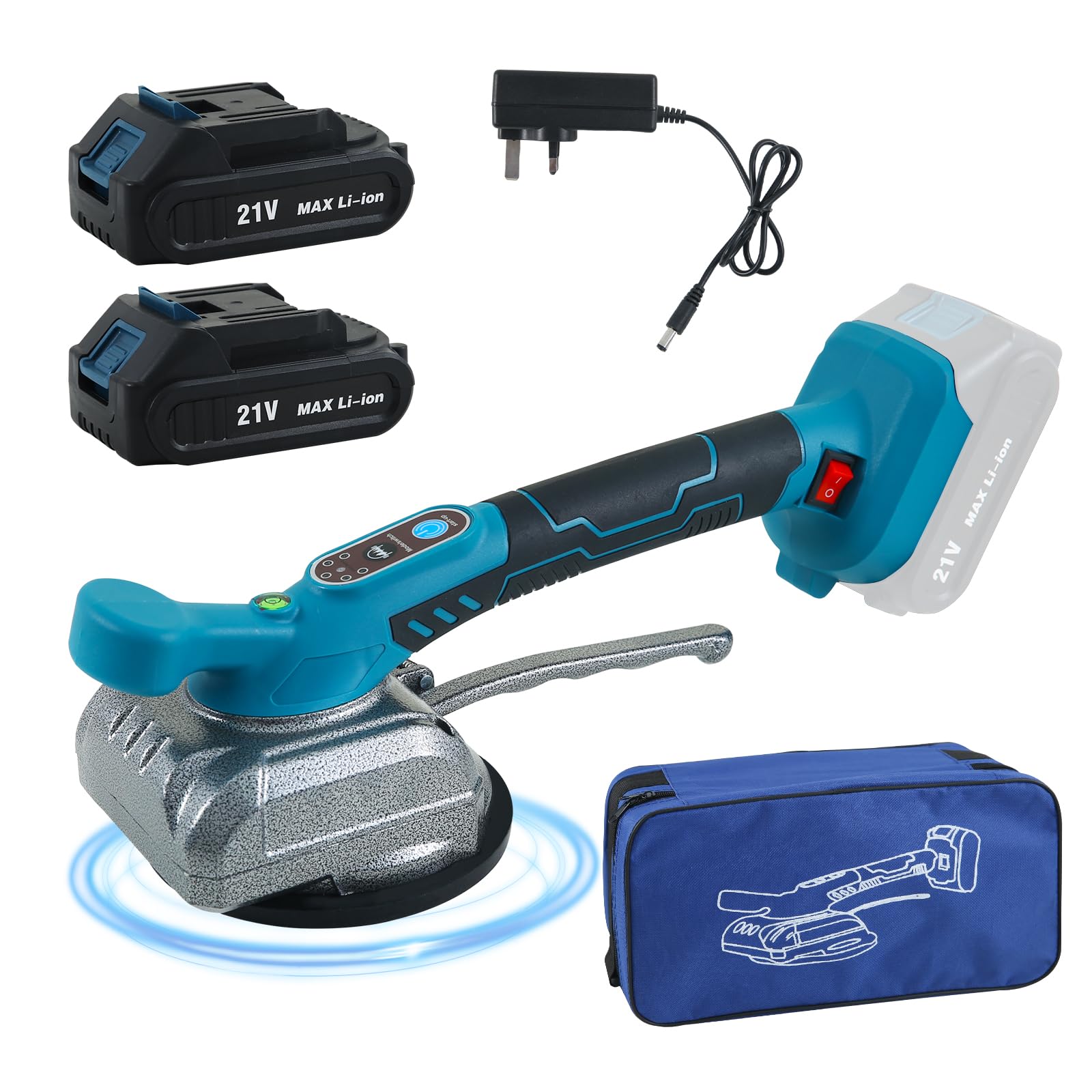 Tile Vibration Tool, cupeohome Cordless Handheld Tile Vibration Leveling Tiling Machine with 2PCS 2000mAh Batteries, 5 Adjustable Speeds Tile Leveling System for Floor Tile Wall