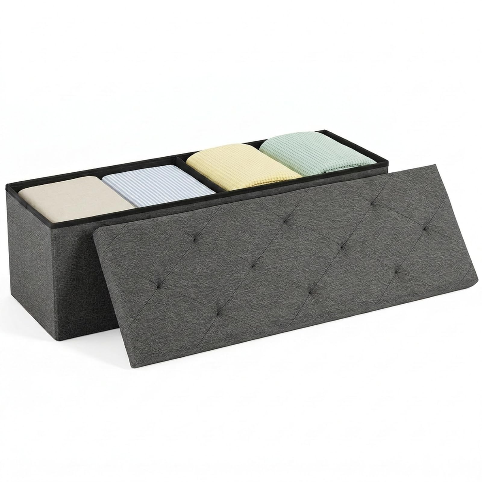 View 1 of [item is slightly torn ] DUMOS 43 Inch Folding Storage Ottoman Bench, Spacious Hidden Organizer with Foam Cushioned Top, End of Bed Foot Rest Stool for Bedroom Living Room Entryway, Supports Up to 660 LBS, Linen Fabric, Gray