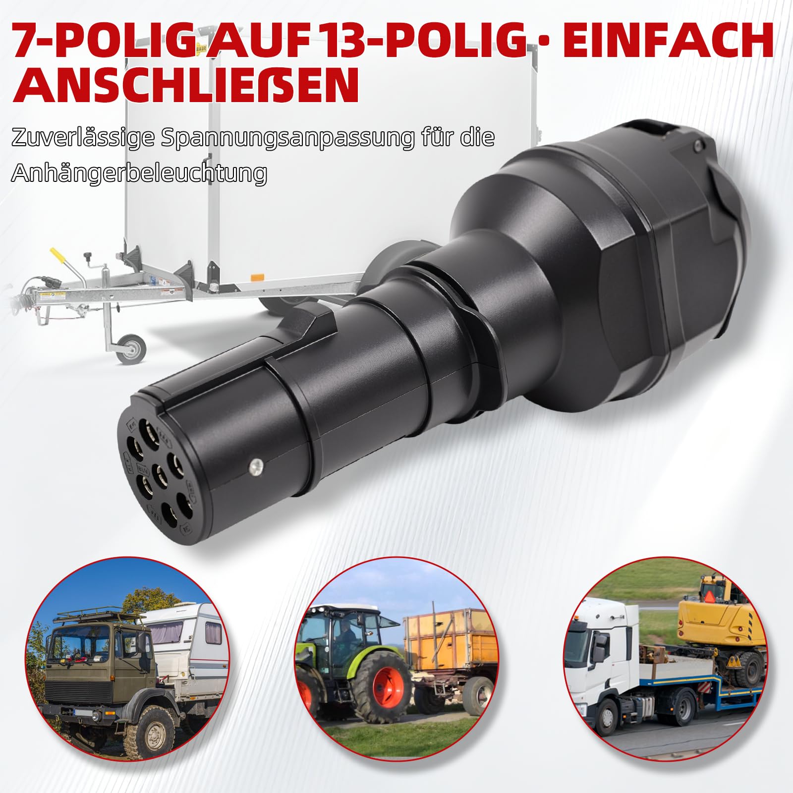 Spannungswandler 24V auf 12V – 7-polig auf 13-polig für LKW Anhänger, Adapter für Trailer, Spannungsreduzierer (7-polig auf 13)