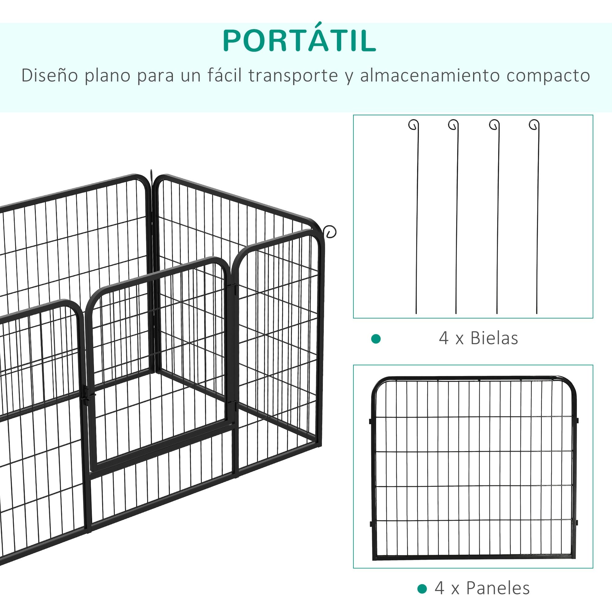 PawHut Parque para Mascotas Rectangular Jaula para Perros 4 Vallas de Metal con Puerta y Doble Cerradura Cerca de Entrenamiento 125x80x70 cm Negro