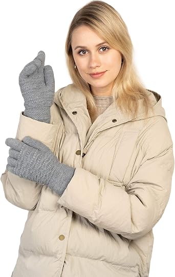 FENELY Women's Winter Warm Touch Screen Gloves Womens Thermal Cable Knit Wool Fleece Lined Gloves for Cold Weather