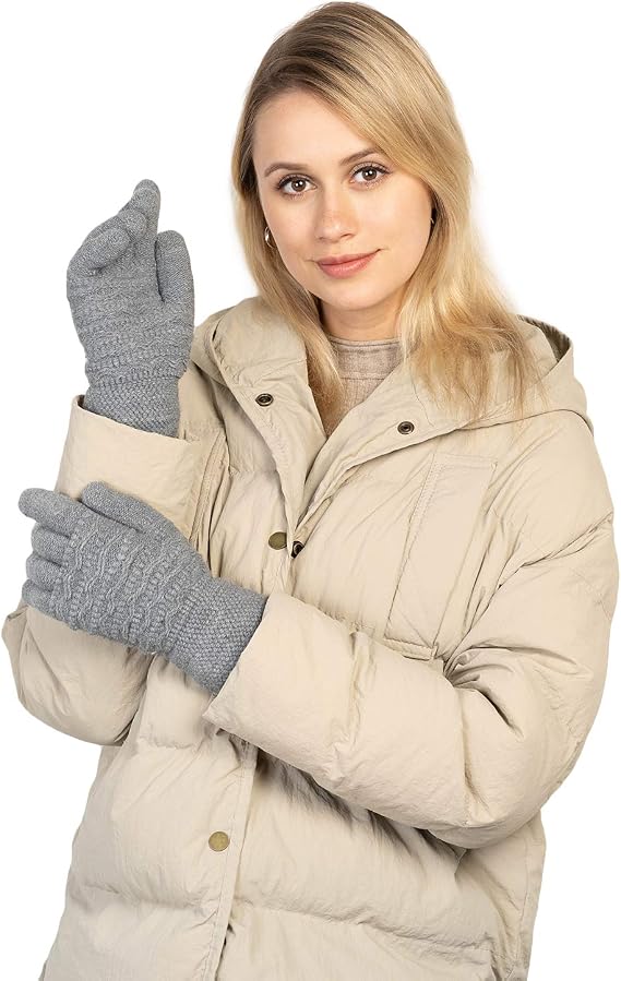 FENELY Women's Winter Warm Touch Screen Gloves Womens Thermal Cable Knit Wool Fleece Lined Gloves for Cold Weather