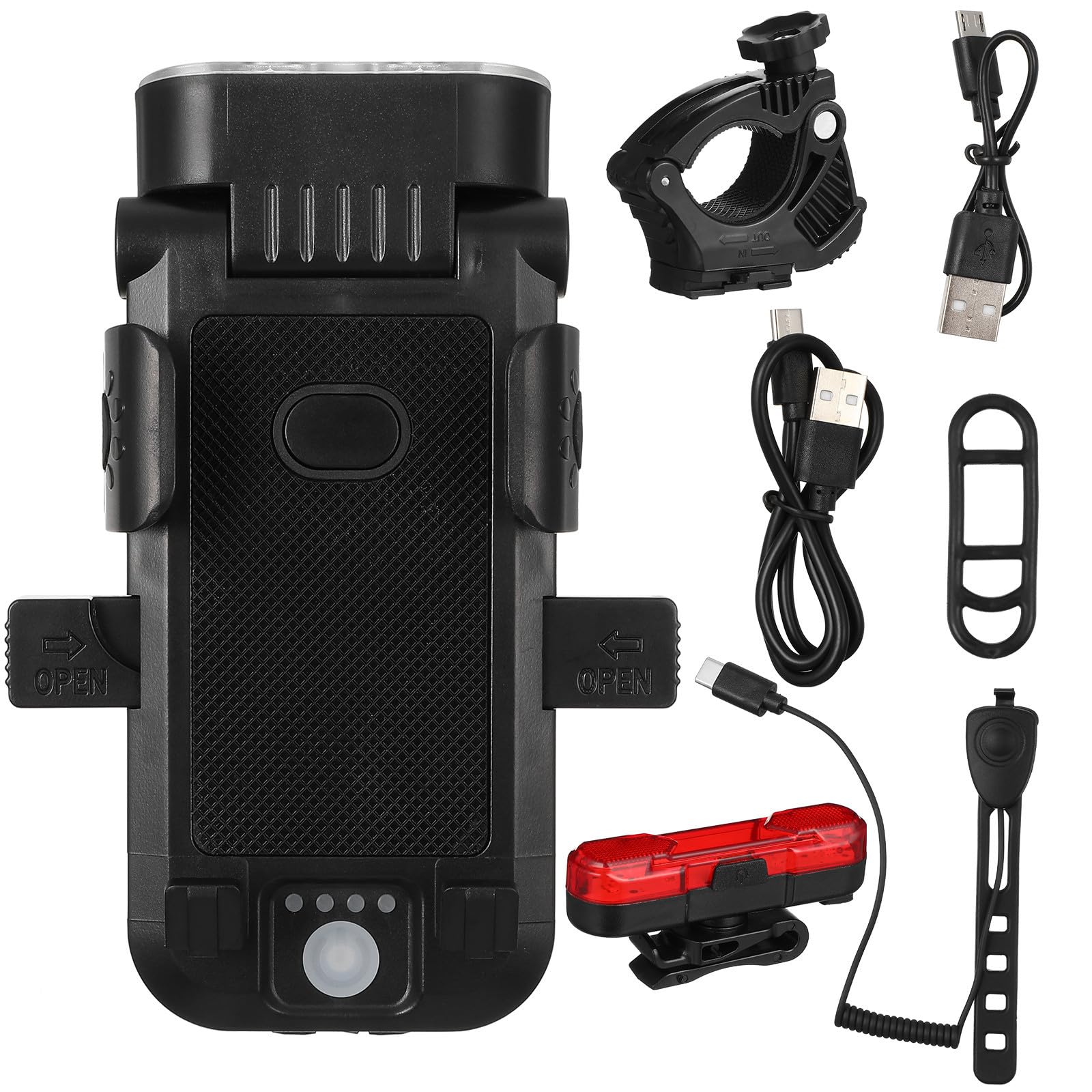 Alasum Juego de Luces de Bicicleta Batería de 4000 Mah y Soporte Ajustable para Teléfono, Faro Delantero y Luz Trasera LED para Ciclismo Nocturno y Diario