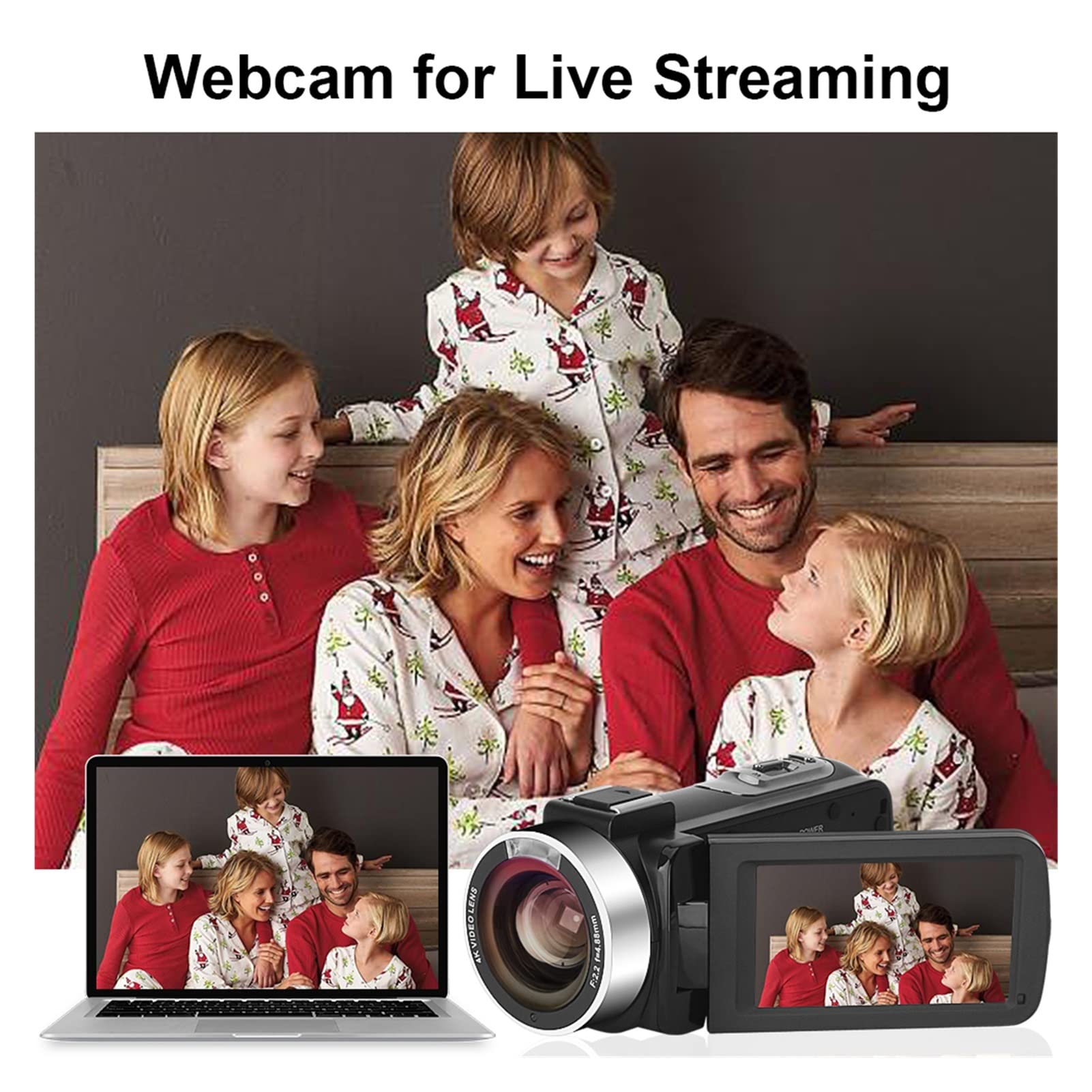 Kamera Wideo, Kamera kamery wideo 4K z mikrofonem 16x Cyfrowy zoom Vlogging Camera 5 6mp IR. Night Vision WIFI Funkcja 3,0 cala ekran dotykowy do internetowej(32G SD canrd,K1-Gray Kit)
