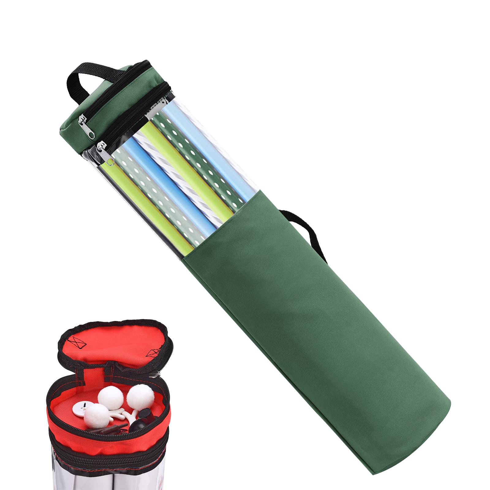 LPAYOK Geschenkpapier-Aufbewahrungsbehälter mit transparentem Fenster, Weihnachts-Geschenkpapier-Organizer-Tasche, passend für 40 Rollen mit Abschnitt zur Aufbewahrung von Bändern, Schleifen