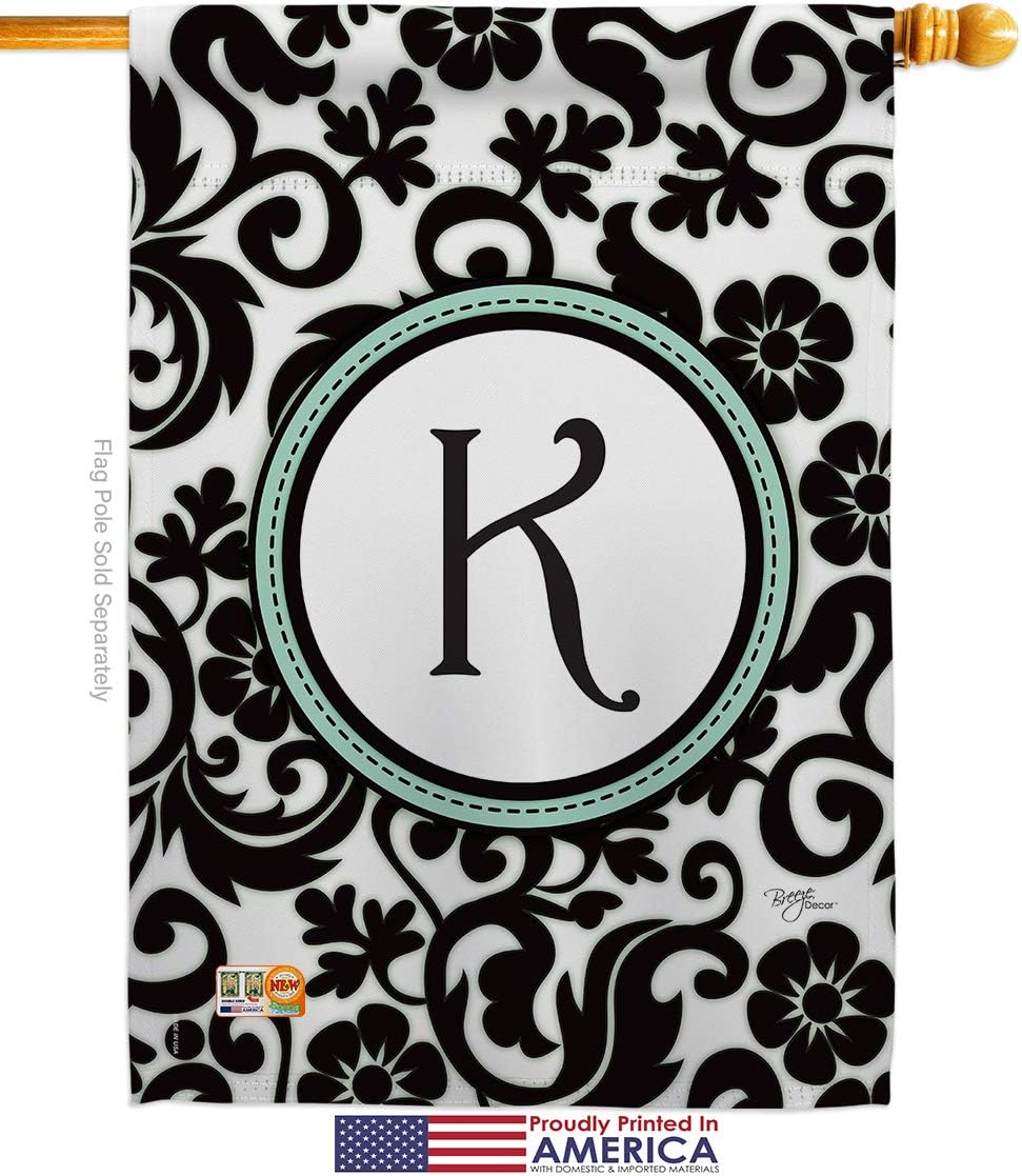 Damask K Initial House Flag Monogram Country Living Simply Beauty Floral Vintage Letter Everday Classic Small Decorative Gift Yard Banner Made In USA 28 X 40