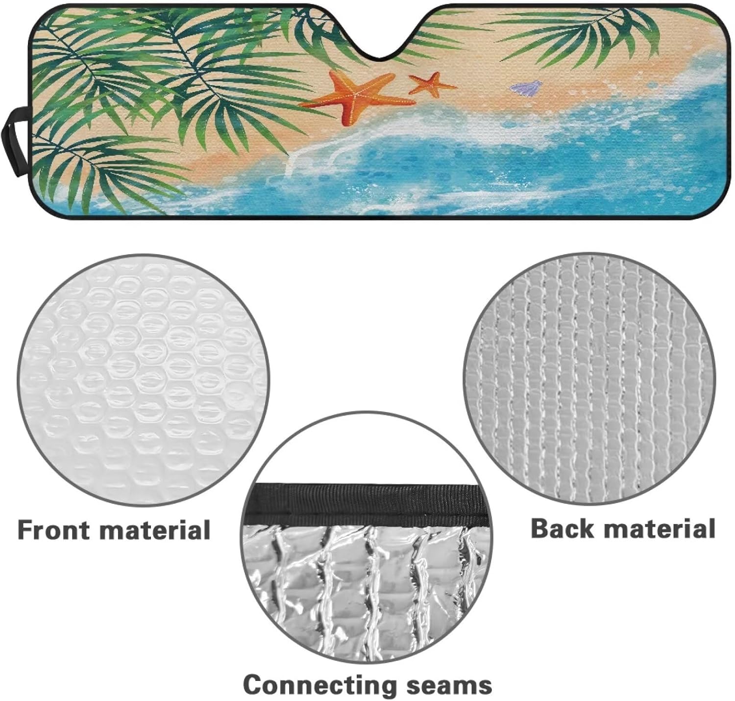 Seaside Starfish Foldable Car Sun Shade for Jeep Wrangler JL JLU 2018-2024 Rubicon Sahara 2 Door & 4 Door & Gladiator JT Blocks UV Rays and Heat Sunshade Keeps Vehicle Cool