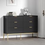 Anmytek Black Dresser for Bedroom, Modern 6 Drawer Dresser, Chest of Drawers Closet Organizers and Wood Storage Clothes, White Dresser with Golden Handles for Living Room, Hallway