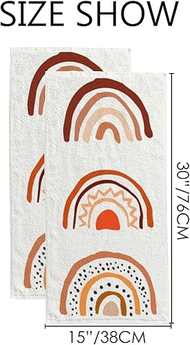 Miniatura 3 de Juego de 2 toallas de baño de mano para baño, bohemio, arcoíris, sol, colorido, toalla de ducha, absorbente de agua, microfibra suave, toalla
